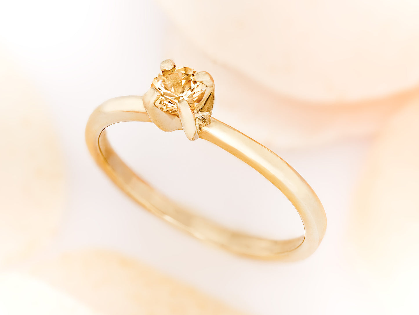 Classic Imperial Topaz solitaire ring. Authentic Ouro Preto Precious Topaz in 10kt or 14kt yellow gold. Round Cut, 4mm faceted. Select Size.