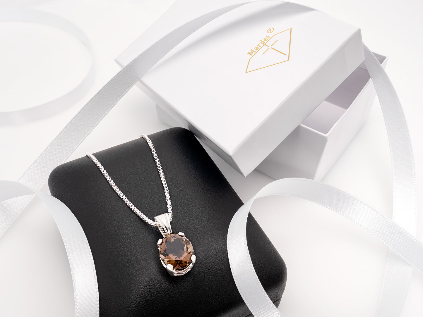 Natural Grade AAA Smoky Quartz Necklace. Sterling Silver, 4-Prong Pendant with Multiple Chain Options.