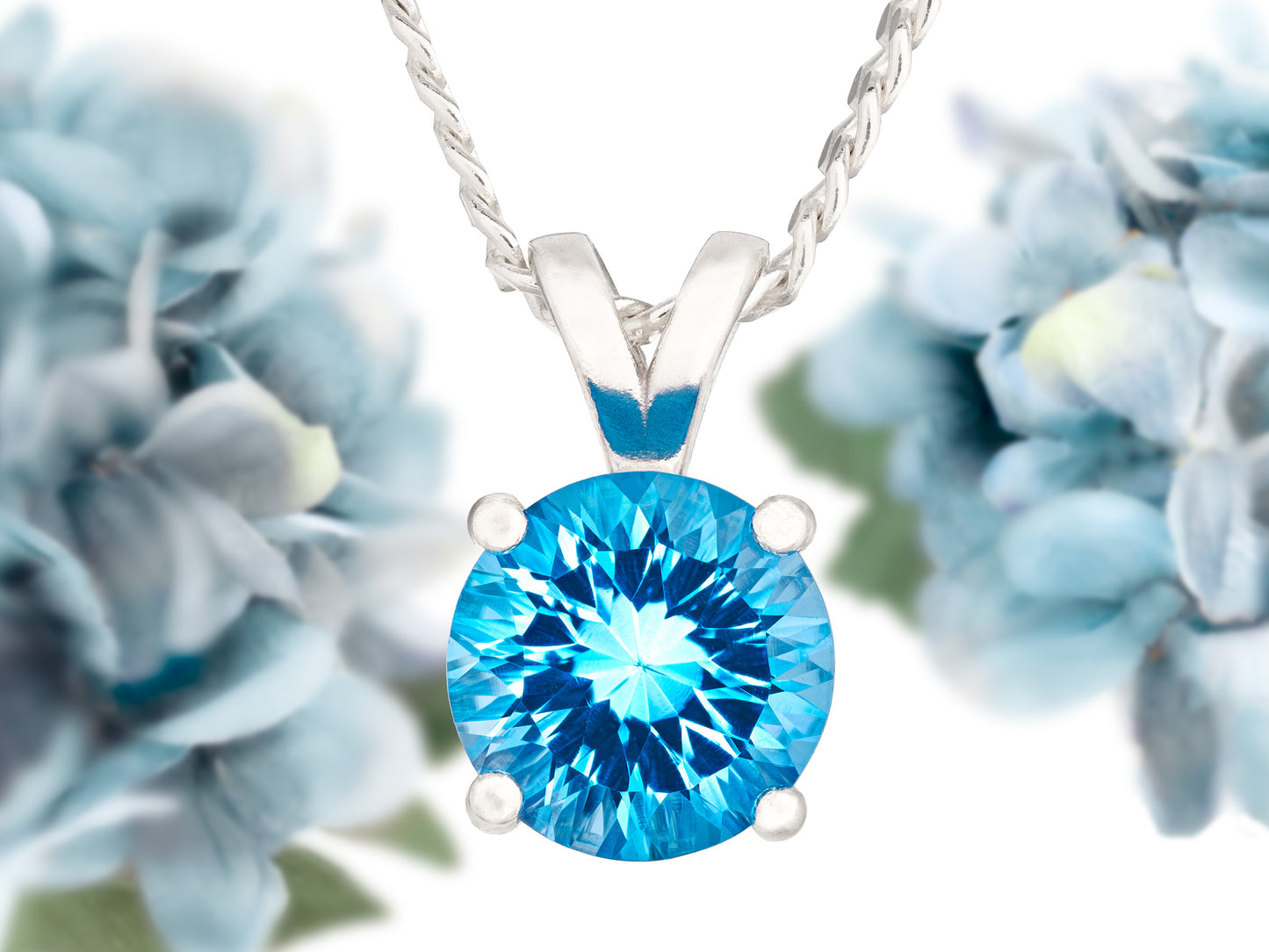 Vivid Natural Swiss Blue Topaz pendant from Brazil. Handmade Premium silver pendant. 8mm round gemstone. 2.2+ctw.