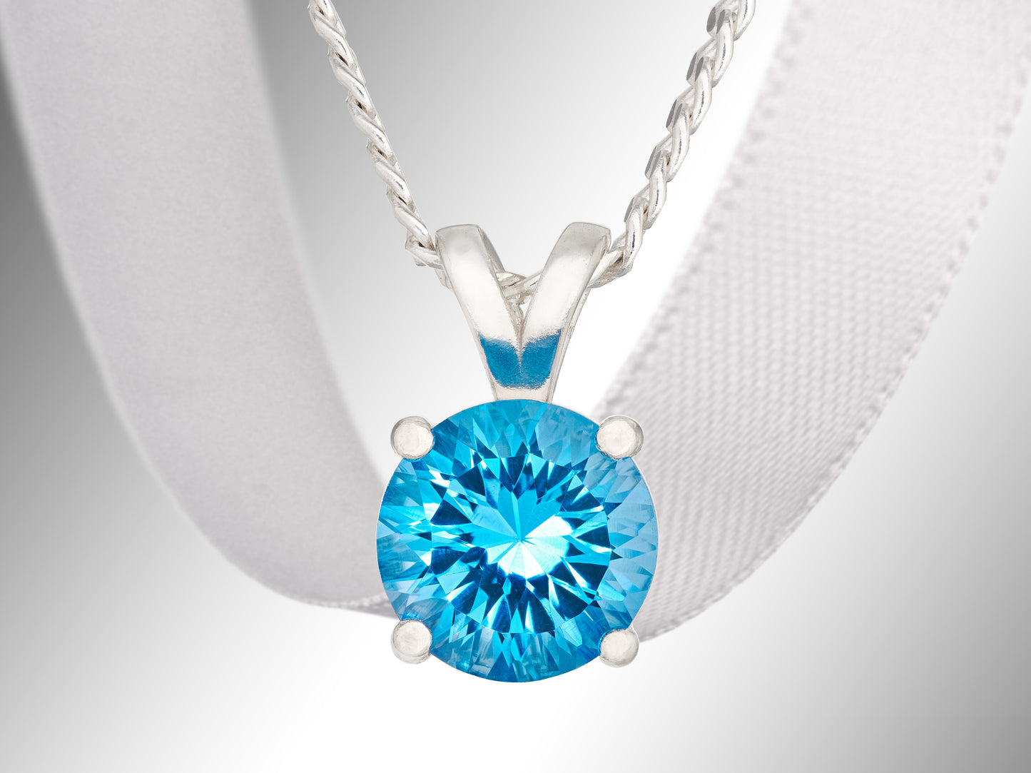 Vivid Natural Swiss Blue Topaz pendant from Brazil. Handmade Premium silver pendant. 8mm round gemstone. 2.2+ctw.