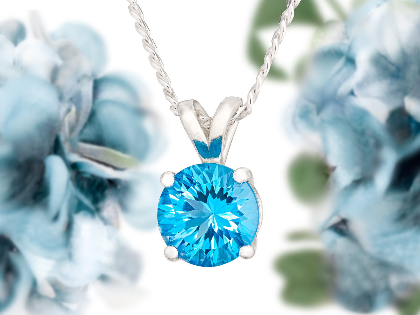 Vivid Natural Swiss Blue Topaz pendant from Brazil. Handmade Premium silver pendant. 8mm round gemstone. 2.2+ctw.