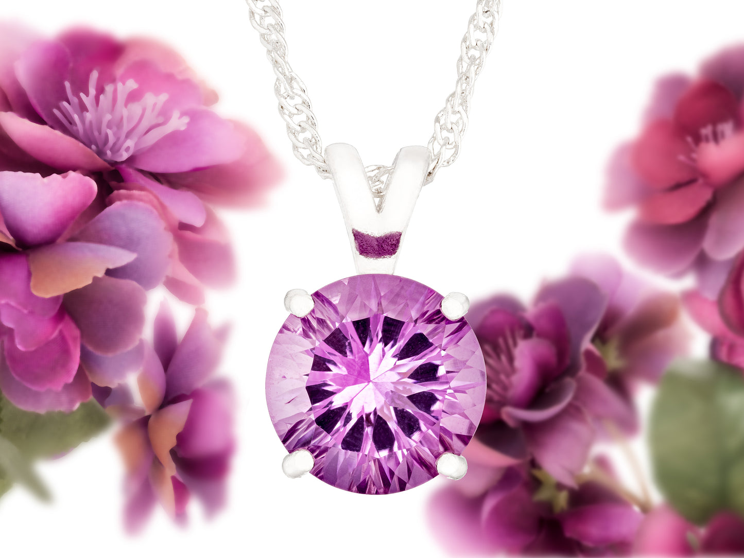 Brazilian purple amethyst, concave cut perfection! 10mm round, 3.38ctw, natural gemstone.  Premium silver pendant necklace.