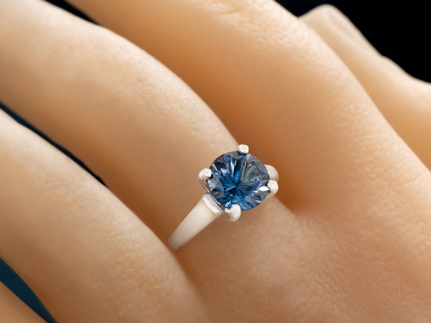 Deep Blue Topaz Ring. London Blue Color. Genuine, Brazilian London Blue Topaz Cathedral Ring. 8mm, 2.41ctw. Sterling Silver.