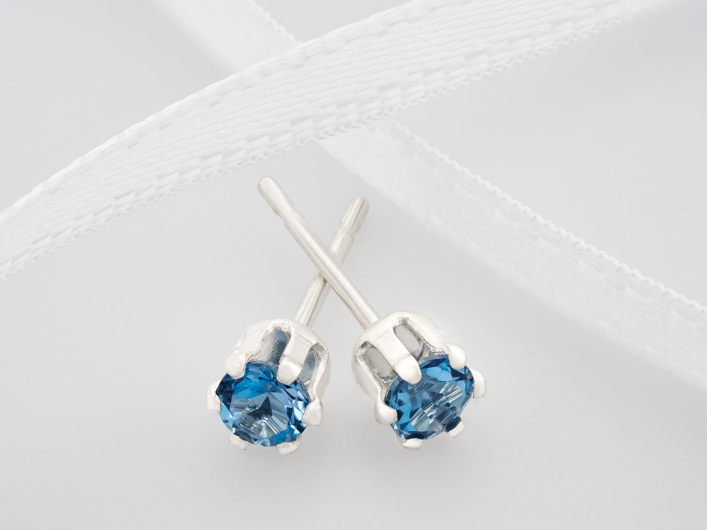 London Blue Topaz Earrings - 3mm Round Brilliant Cut.  Beautiful Dark Blue.  Sterling Silver, 6-Prong Studs.