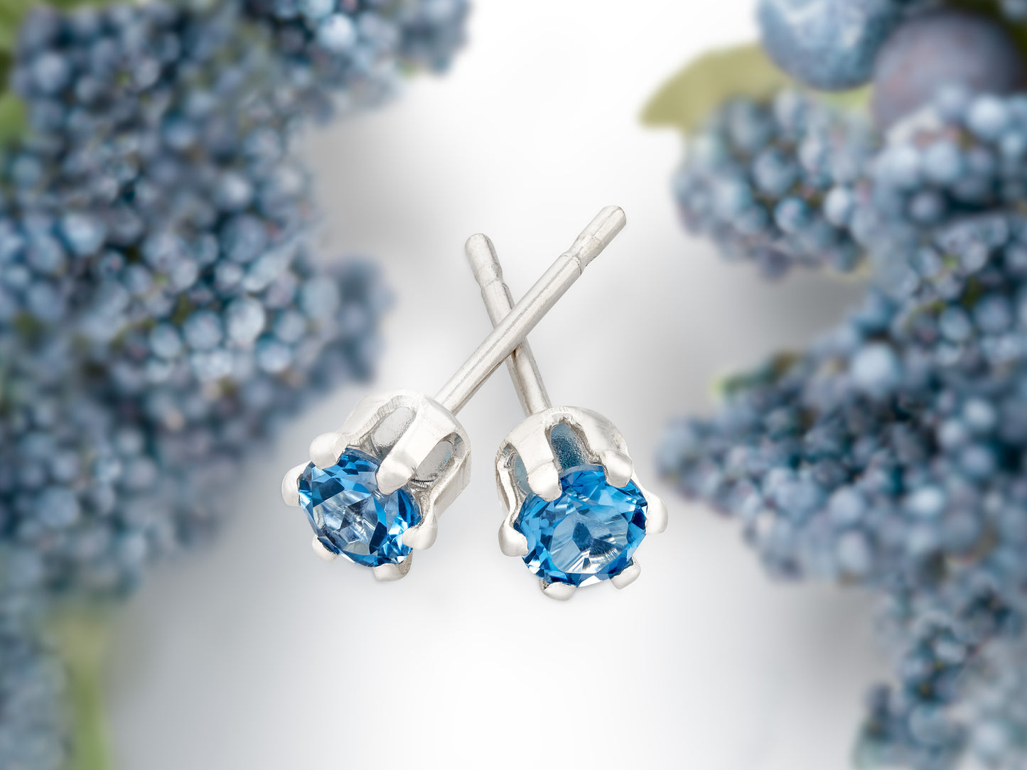 London Blue Topaz Earrings - 3mm Round Brilliant Cut.  Beautiful Dark Blue.  Sterling Silver, 6-Prong Studs.