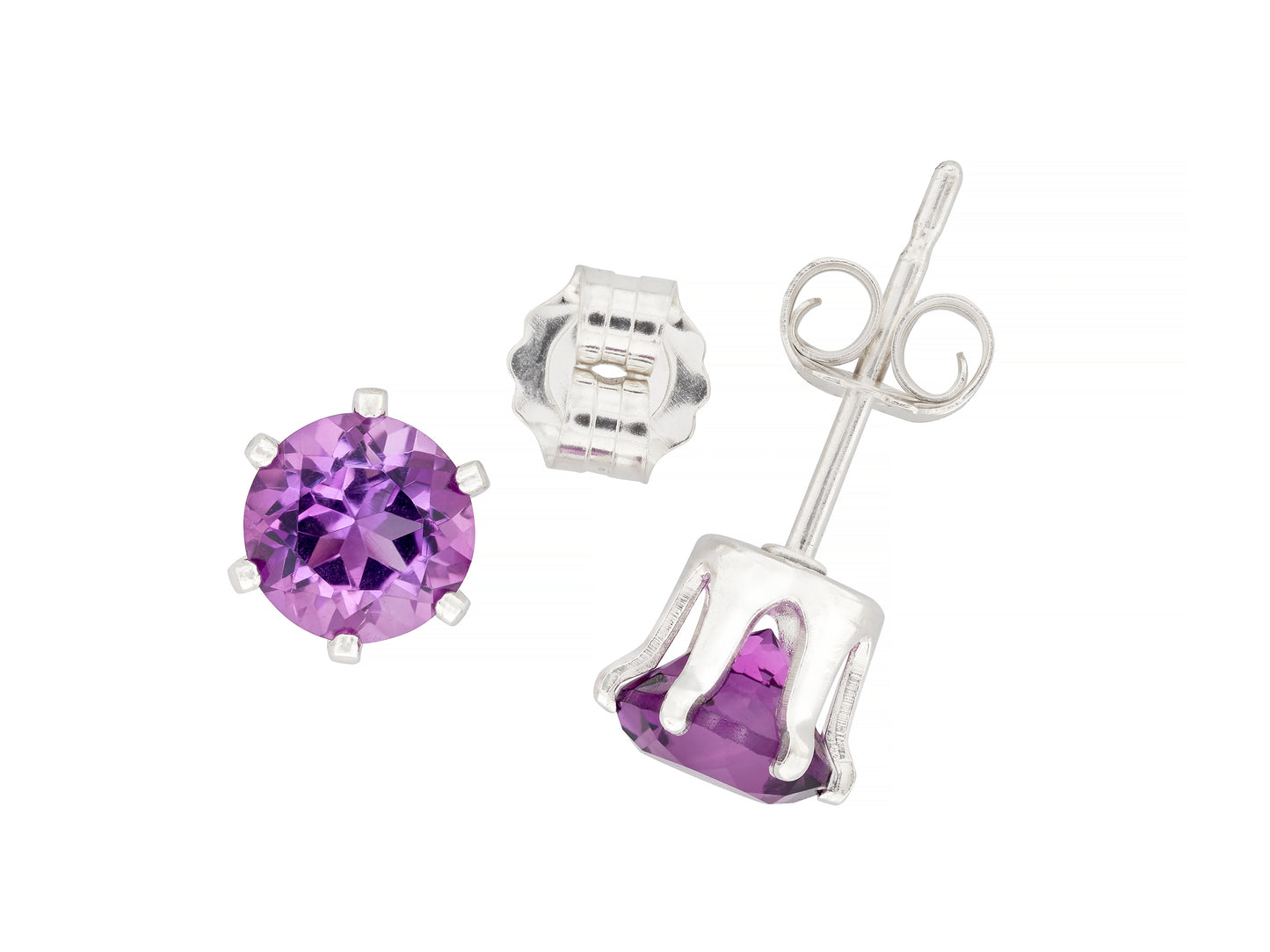 Sparkling Brazilian Purple! Natural Amethyst Earrings! Sterling Silver, 6-Prong Studs. 5mm round facet.