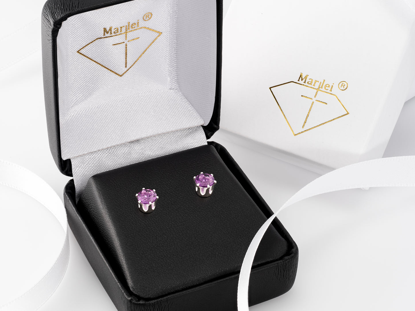 Sparkling Brazilian Purple! Natural Amethyst Earrings! Sterling Silver, 6-Prong Studs. 5mm round facet.