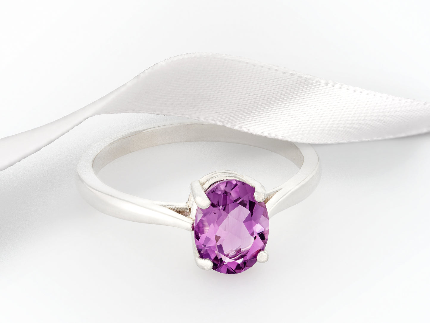 Simply Stunning! 8x6mm Oval, Natural Brazilian Amethyst Solitaire. February Birthstone Ring. Sparkling Purple! Classic 4-Prong Design.