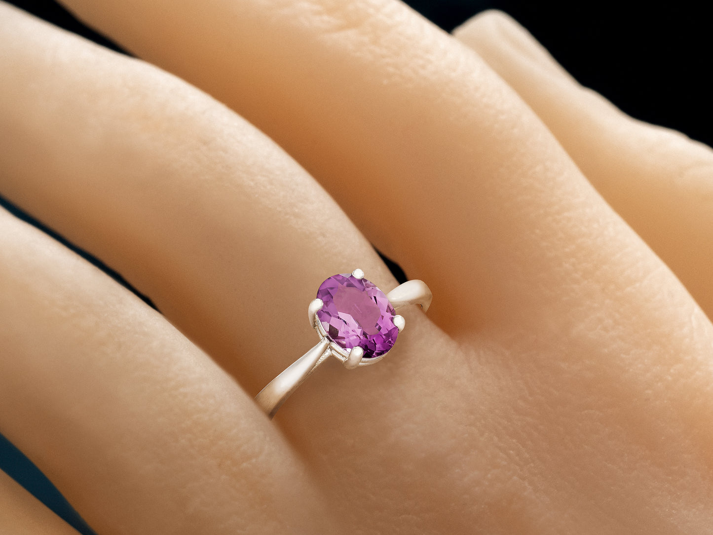 Simply Stunning! 8x6mm Oval, Natural Brazilian Amethyst Solitaire. February Birthstone Ring. Sparkling Purple! Classic 4-Prong Design.