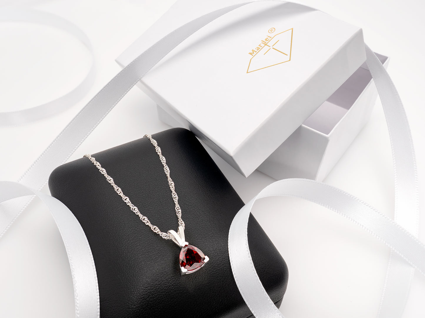 Beautiful Bold Red 8mm Trillion Pendant Necklace. Natural Mozambique Garnet, Triangle shape, VVS clarity. Premium Silver. Chain Options.