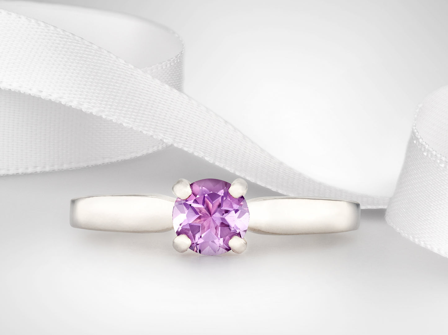 Genuine, Gorgeous 5mm Round Faceted Brazilian Amethyst Solitaire Sterling Silver Ring. Light to Medium Purple gemstone! February gem ring.