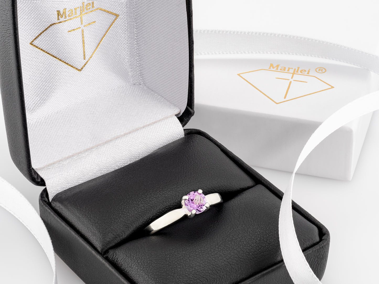 Genuine, Gorgeous 5mm Round Faceted Brazilian Amethyst Solitaire Sterling Silver Ring. Light to Medium Purple gemstone! February gem ring.