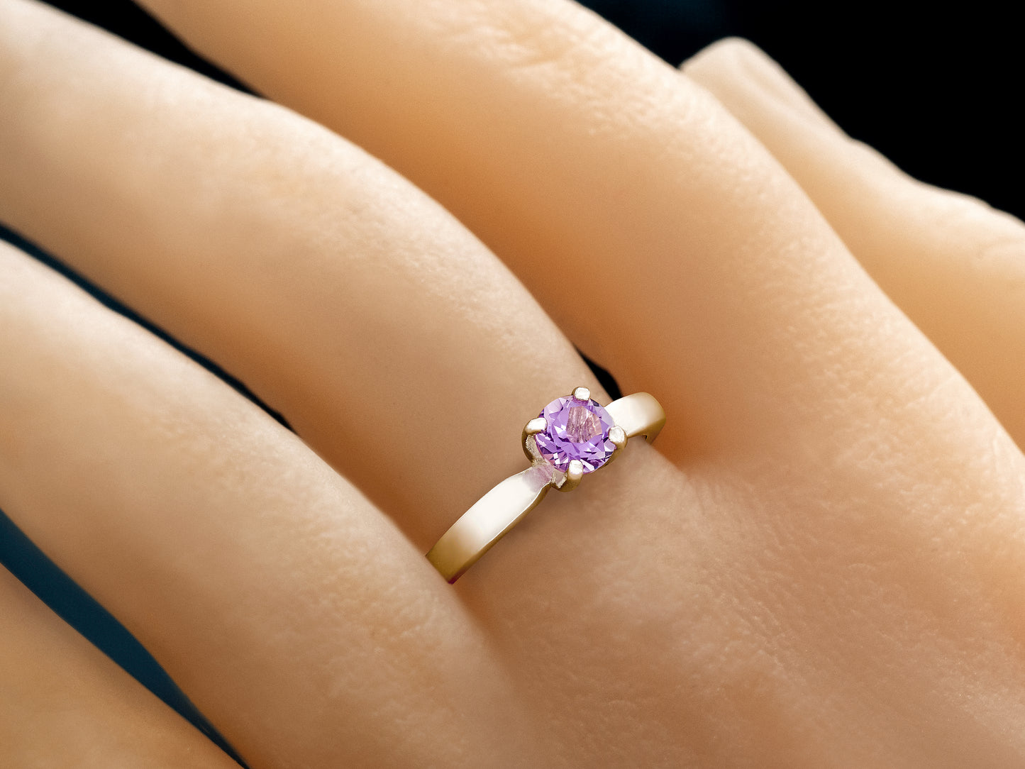 Genuine, Gorgeous 5mm Round Faceted Brazilian Amethyst Solitaire Sterling Silver Ring. Light to Medium Purple gemstone! February gem ring.