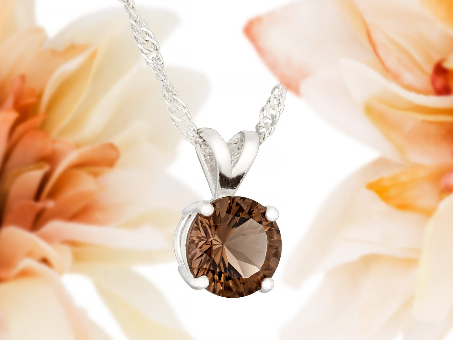 Authentic Brazilian Smoky Quartz Pendant Necklace! 8mm, Round, Concave Cut, Grade AAA. Premium Sterling Silver, Pendant and Chain.