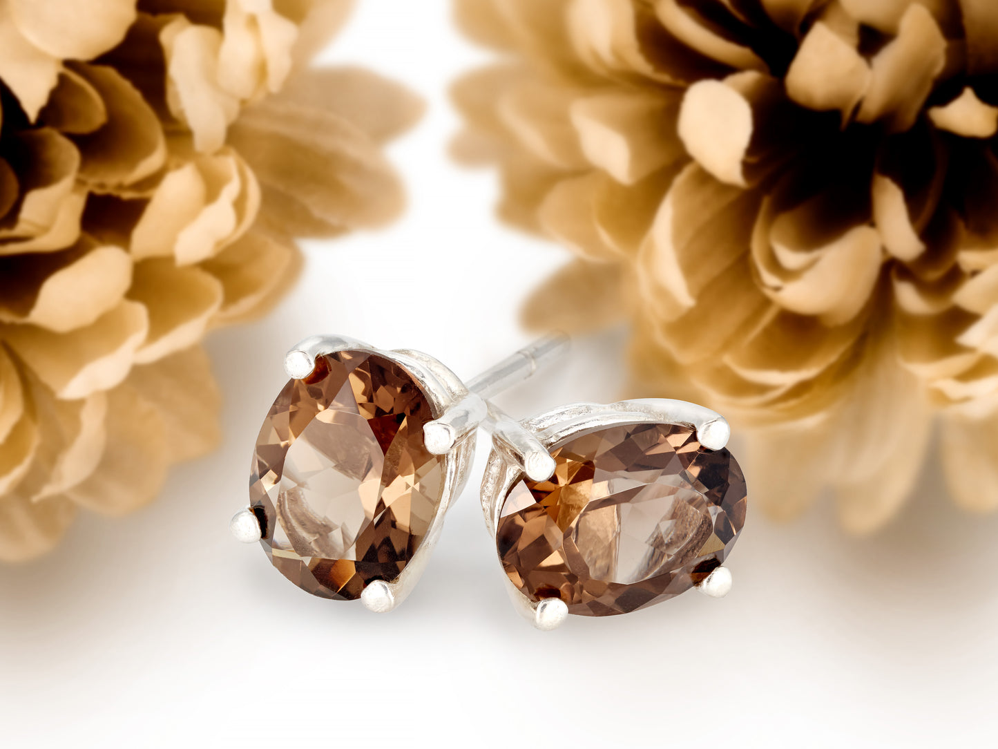 Sparkling Brown Brazilian Smoky Quartz Earrings! Natural, 8x6mm oval, faceted, Grade AAA Smoky Quartz set in silver.