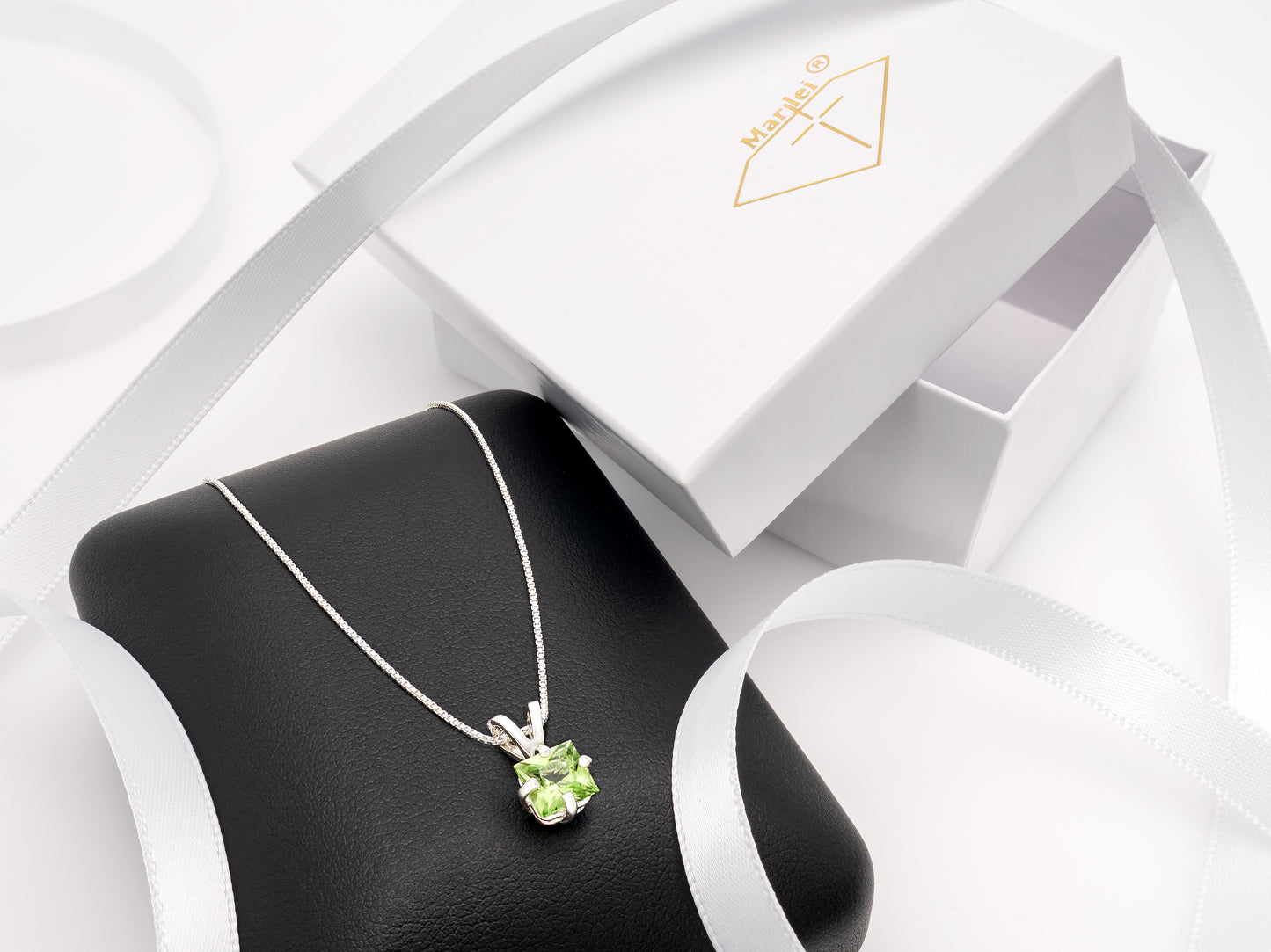 Vivid Green Natural Peridot! 6mm Square Princess Cut Pendant Necklace. Sterling silver pendant and chain.