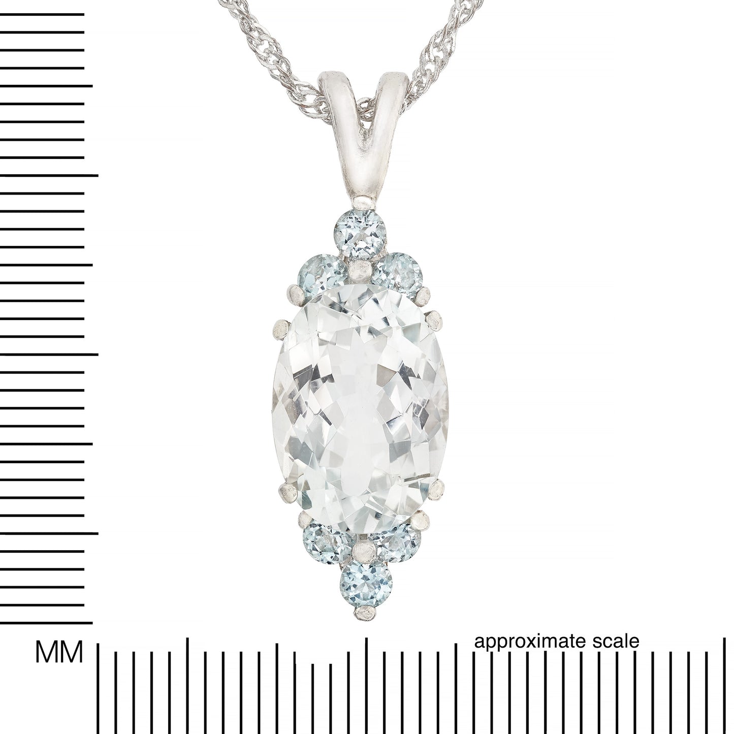 Unique, handmade, natural white topaz and aquamarine gemstone pendant necklace. 14x10mm oval, faceted, Brazilian topaz, light blue accents.