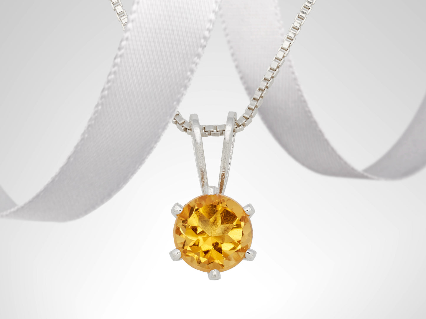 Golden Yellow Orange Citrine! Natural, 5mm Round Faceted gemstone. Sterling silver necklace from Brazil.