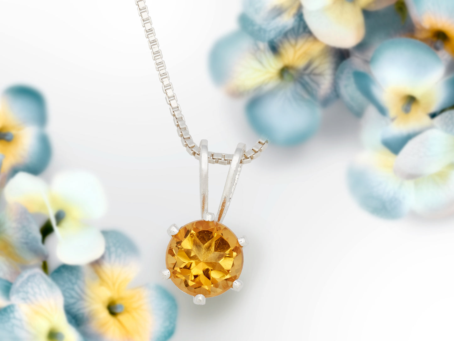 Golden Yellow Orange Citrine! Natural, 5mm Round Faceted gemstone. Sterling silver necklace from Brazil.