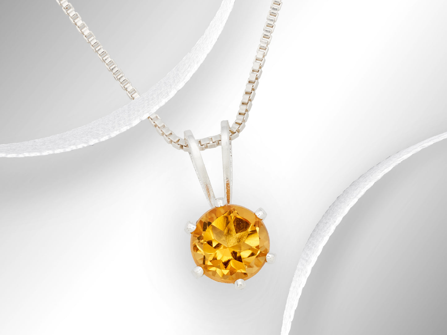 Golden Yellow Orange Citrine! Natural, 5mm Round Faceted gemstone. Sterling silver necklace from Brazil.