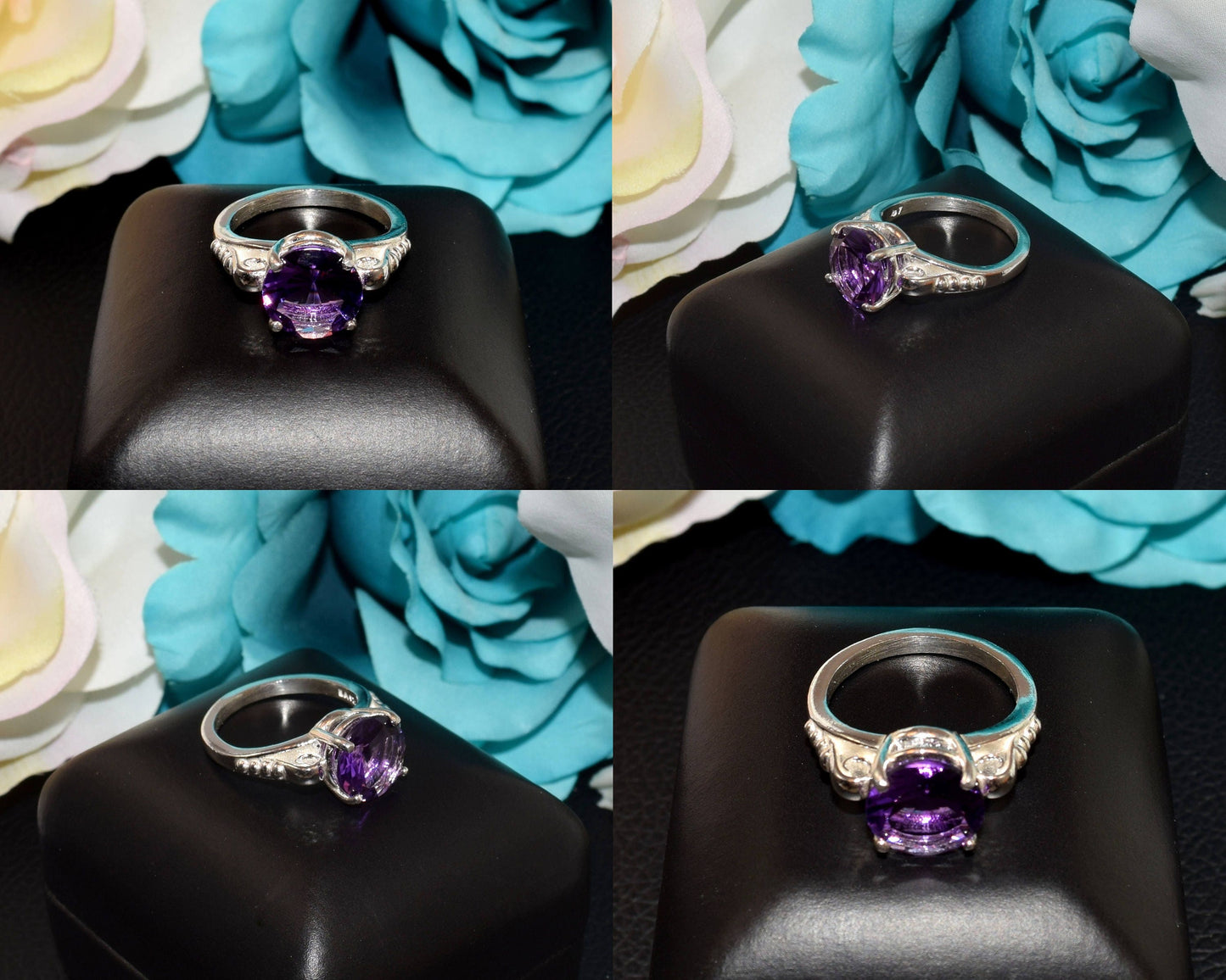 Fine Grade, Expertly Cut African Amethyst Gemstone! Genuine Fine Grade. Silver Scroll Ring. 10mm, Dia Cut, 2.8ctw, VVS-IF Clarity.