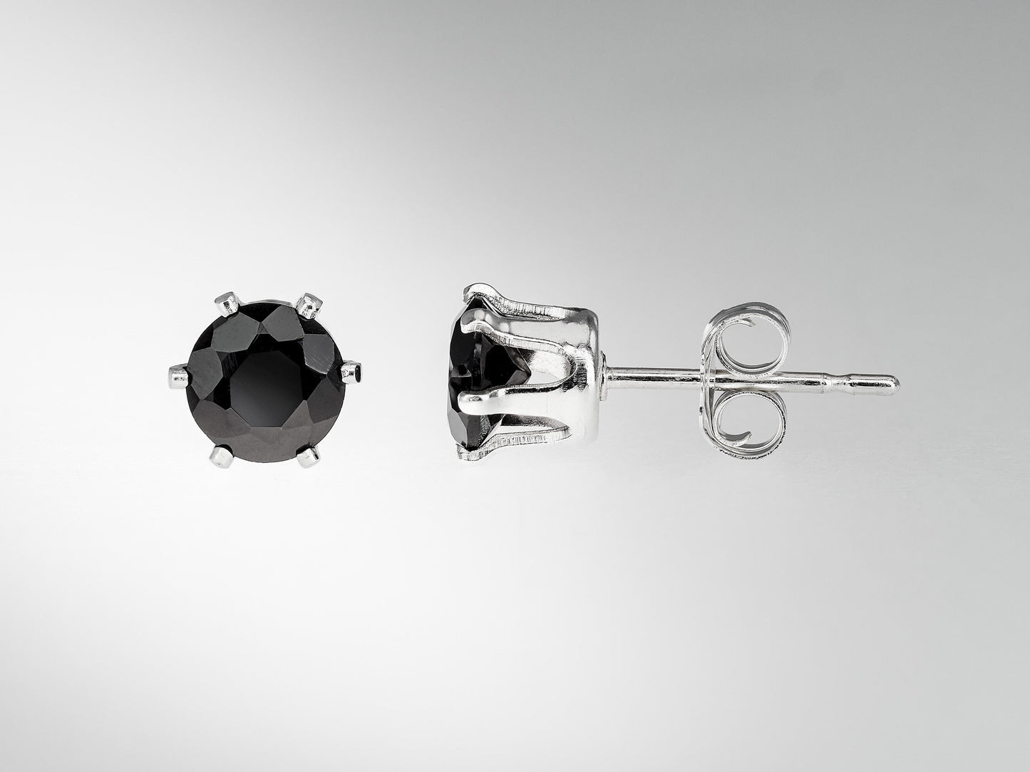 Black as night. Empty hole. Natural, 5mm round faceted onyx gemstones in sterling silver. Onyx Earrings.