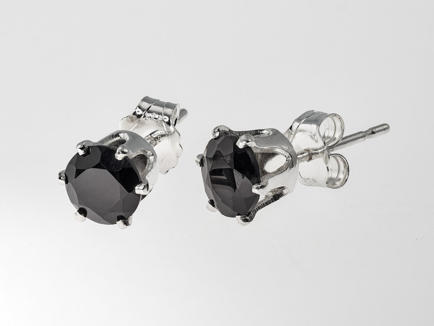 Black as night. Empty hole. Natural, 5mm round faceted onyx gemstones in sterling silver. Onyx Earrings.