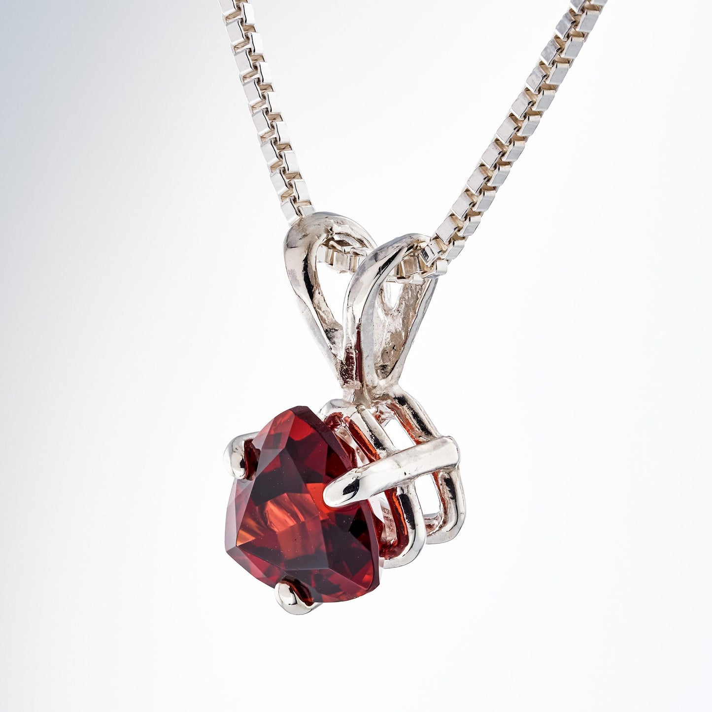 Bold, Red Trillion Garnet Pendant Necklace. Sterling Silver. Genuine, Natural Garnet from Mozambique Africa.