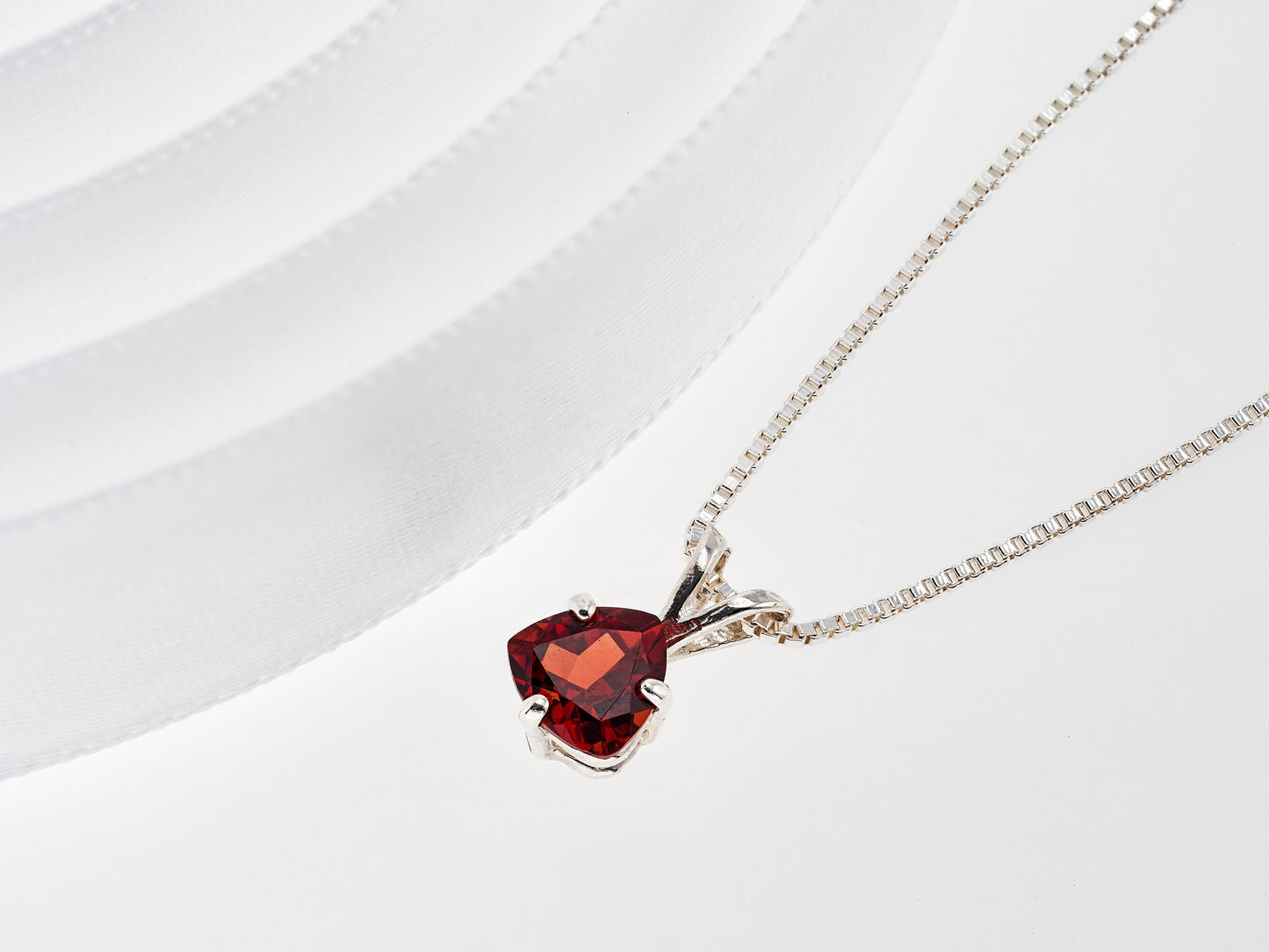 Bold, Red Trillion Garnet Pendant Necklace. Sterling Silver. Genuine, Natural Garnet from Mozambique Africa.