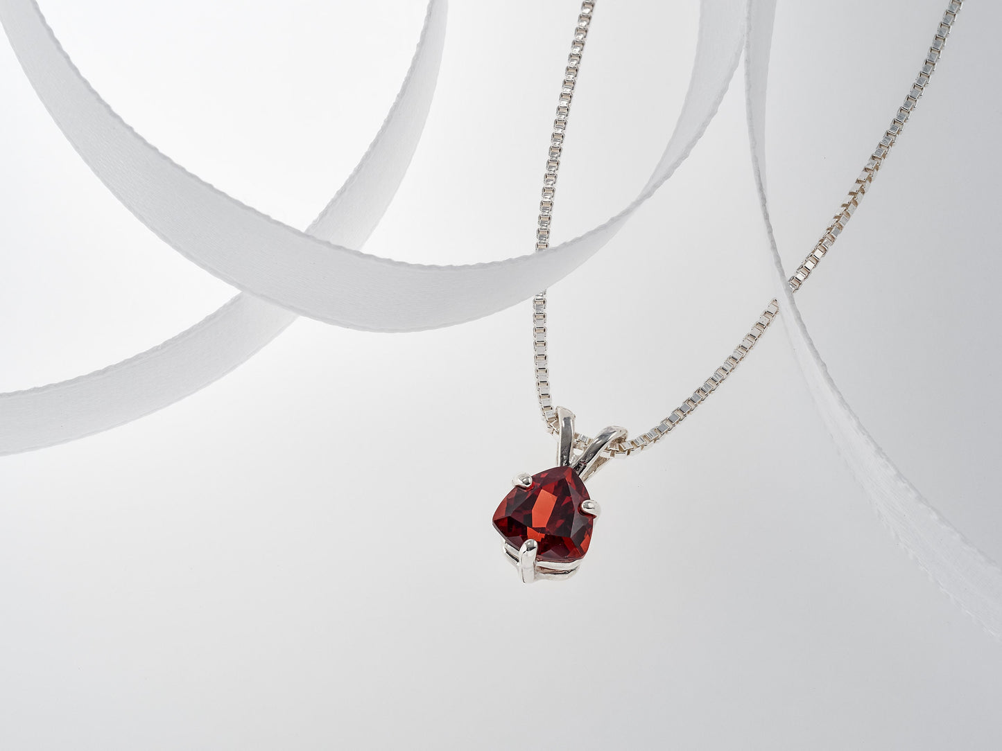 Bold, Red Trillion Garnet Pendant Necklace. Sterling Silver. Genuine, Natural Garnet from Mozambique Africa.