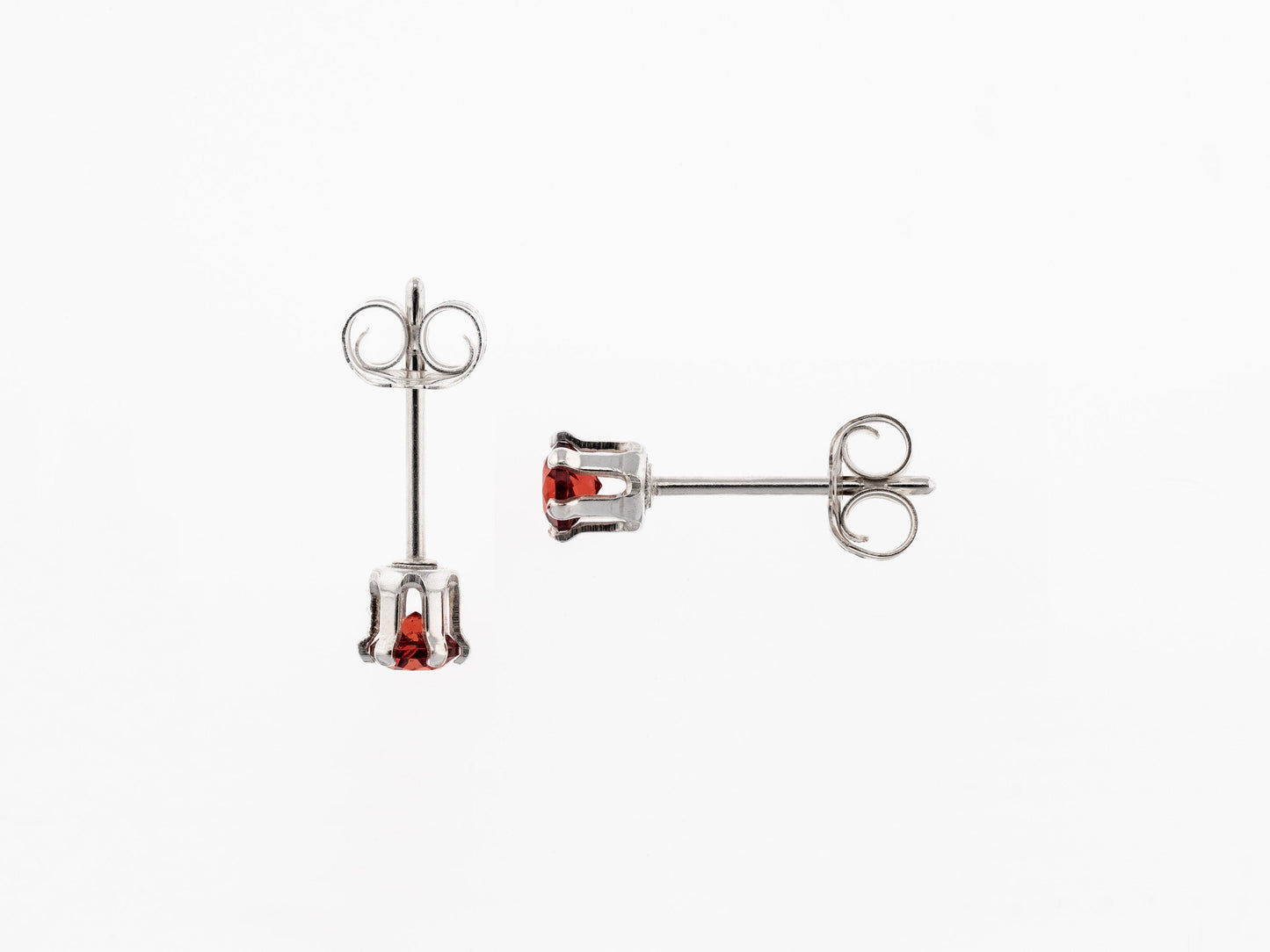 Striking, Natural, Red, 3mm Diamond Cut, Mozambique Garnet Earrings! Sterling Silver, 6-Prong Studs.