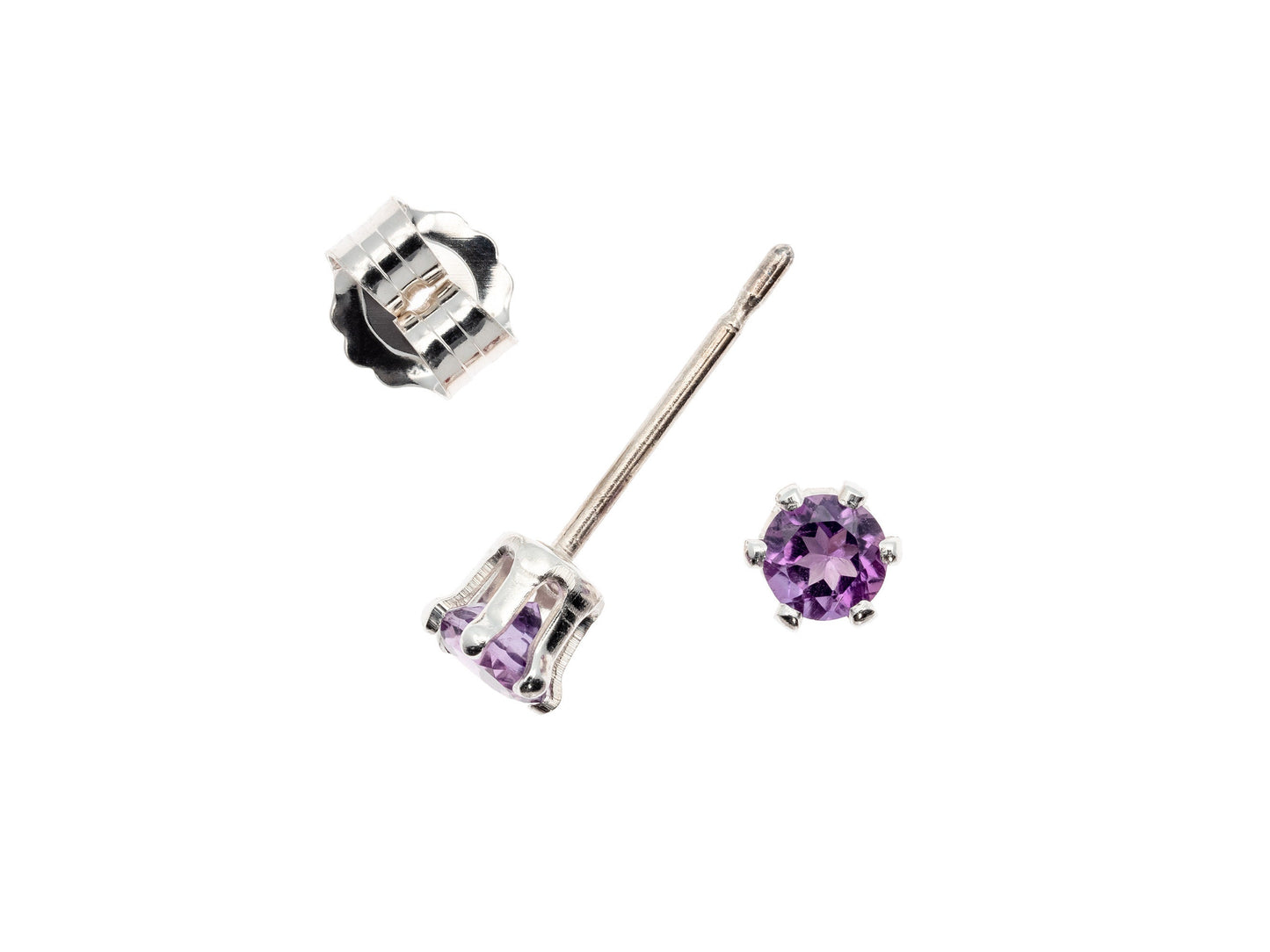 Rich Purple!  Natural, 3mm Diamond Cut, African Amethyst Earrings! Sterling Silver, 6-Prong Studs.