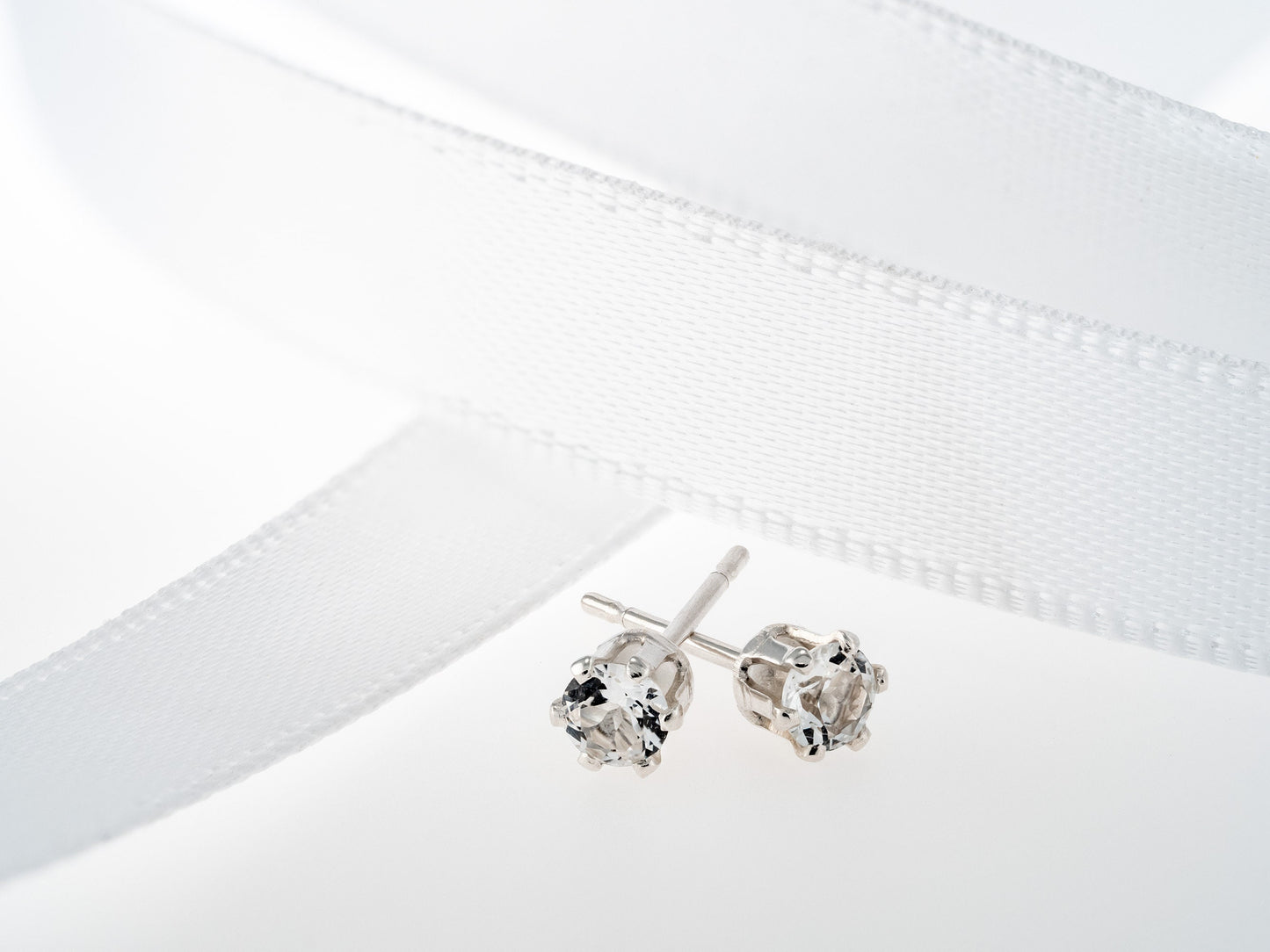 Natural White Topaz Earrings!  3mm Diamond Cut, White Topaz from Brazil!  Sterling Silver, 6-Prong Studs.