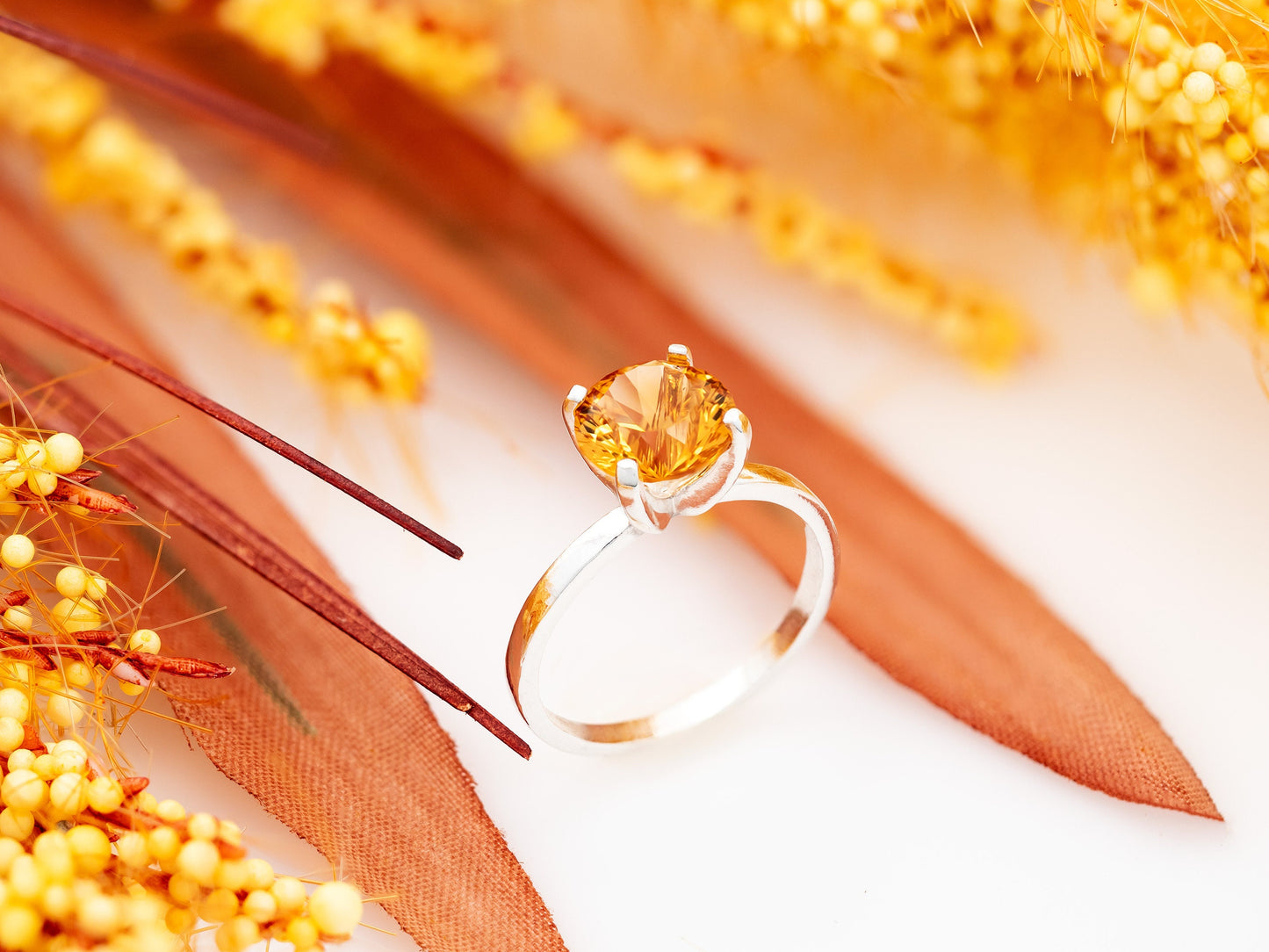 Bright, Sparkling, Golden - Yellow Orange Citrine Ring!  8mm Round, Concave Cut, Natural, Citrine. November Birthstone.