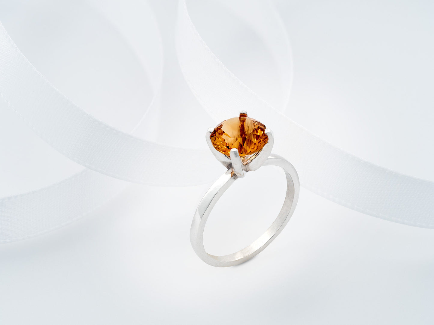 Bright, Sparkling, Golden - Yellow Orange Citrine Ring!  8mm Round, Concave Cut, Natural, Citrine. November Birthstone.