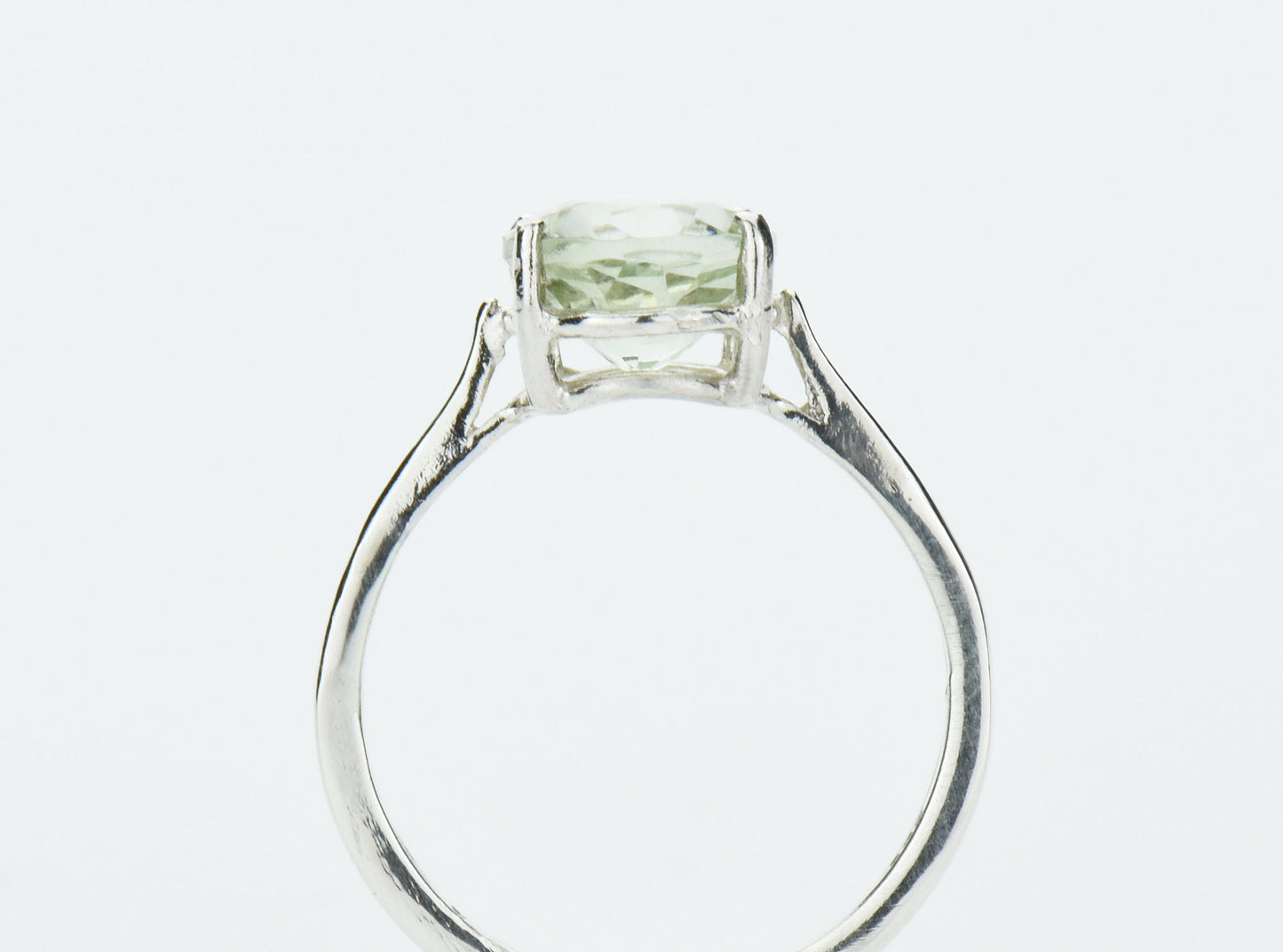 Sparkling Natural Prasiolite from Brazil, Sterling Silver, Solitaire Ring. Beautiful Light Green. 10mm x 8mm Oval Prasiolite.