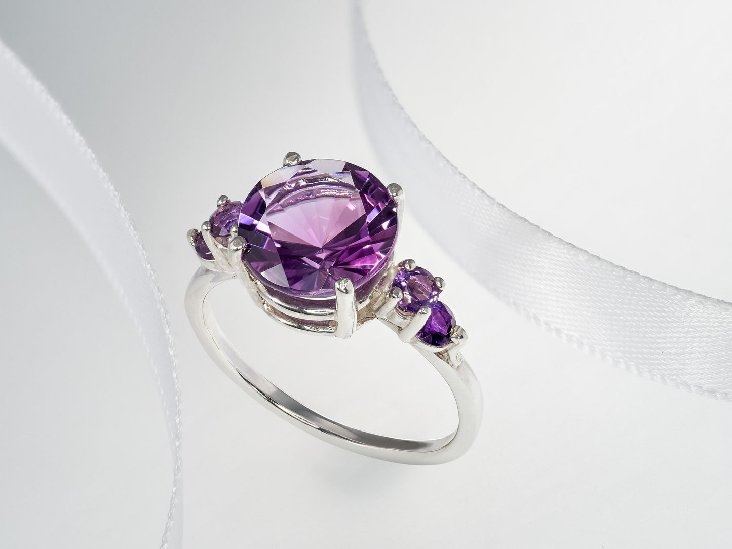 Rich Purple Amethyst Ring!  Large, 10mm Diamond Cut African Amethyst with African Amethyst Accents.  Incredible Purple Color.