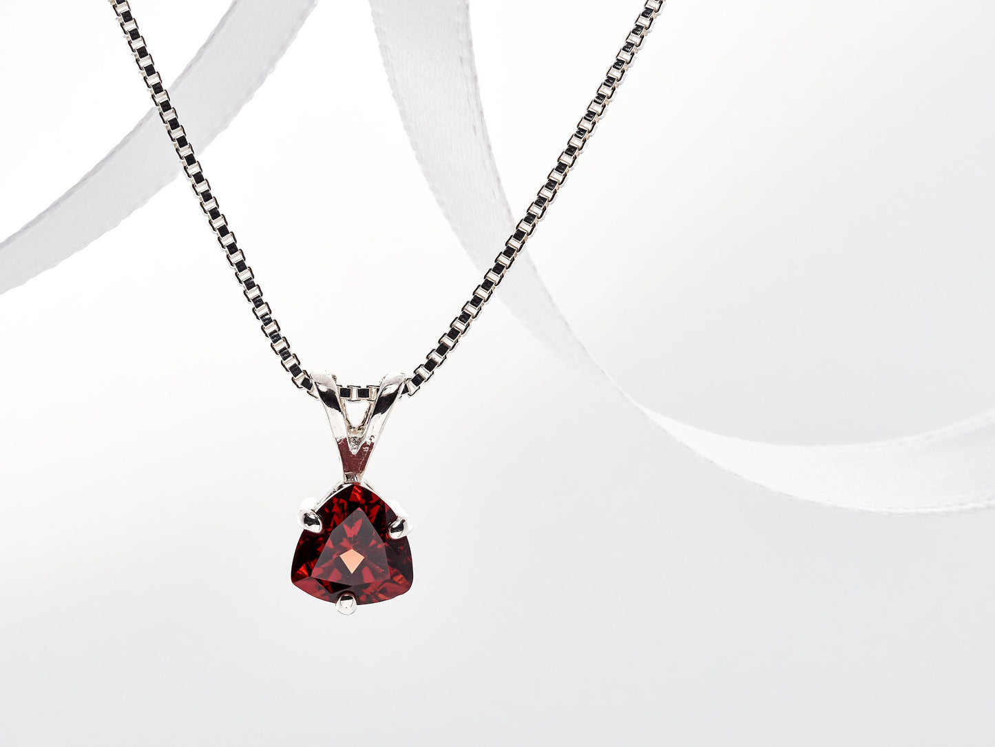 Bold, Red Trillion Garnet Pendant Necklace. Sterling Silver. Genuine, Natural Garnet from Mozambique Africa.