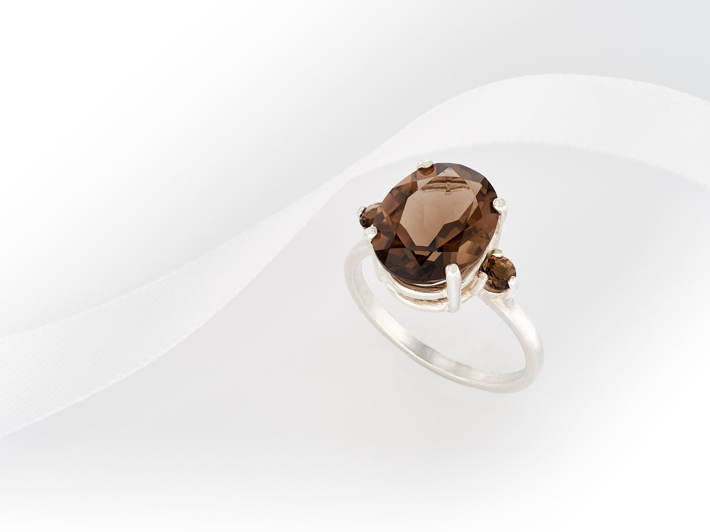 Large Smoky Quartz Ring with accents!  Sterling Silver.  12x10mm Oval, faceted, 3.9 carat Centerpiece.