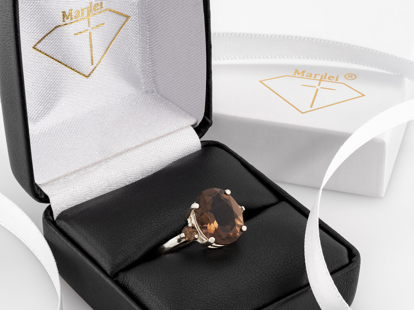 Large Smoky Quartz Ring with accents!  Sterling Silver.  12x10mm Oval, faceted, 3.9 carat Centerpiece.