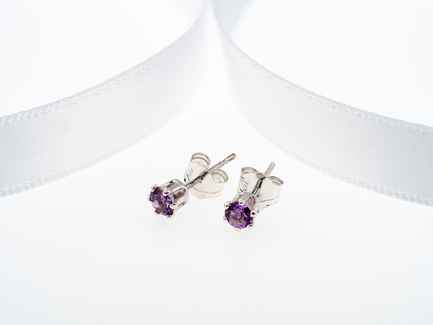 Rich Purple!  Natural, 3mm Diamond Cut, African Amethyst Earrings! Sterling Silver, 6-Prong Studs.