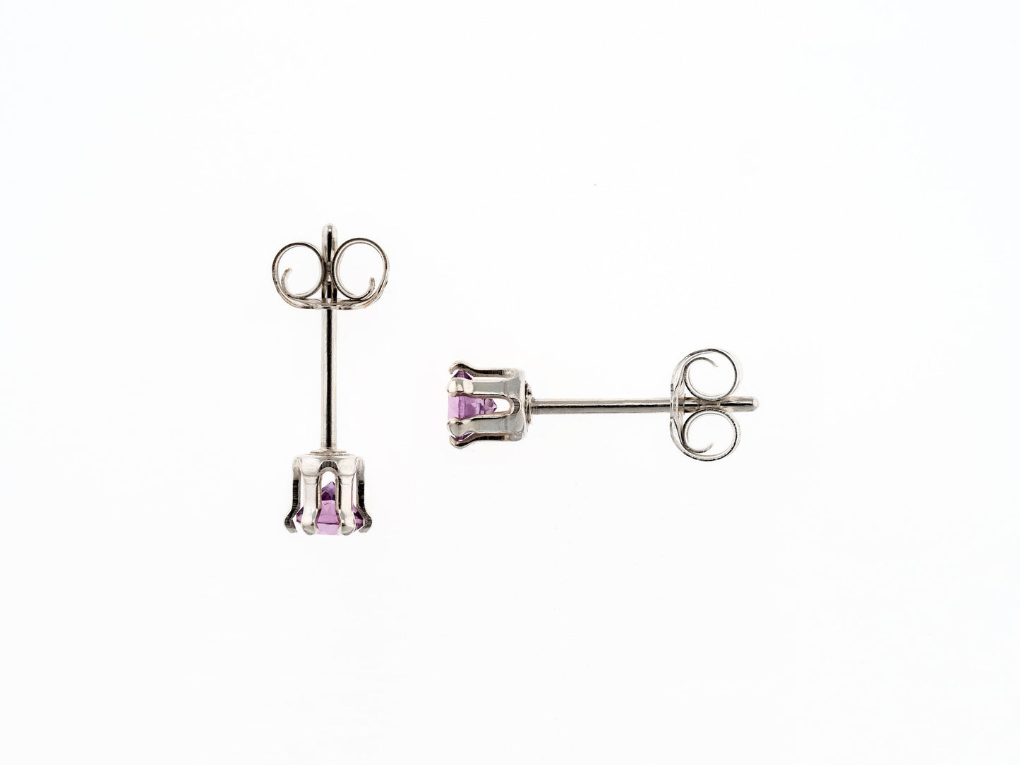 Beautiful Purple! Natural Brazilian Amethyst Earrings! Sterling Silver, 6-Prong Studs. 3mm, round, facet.