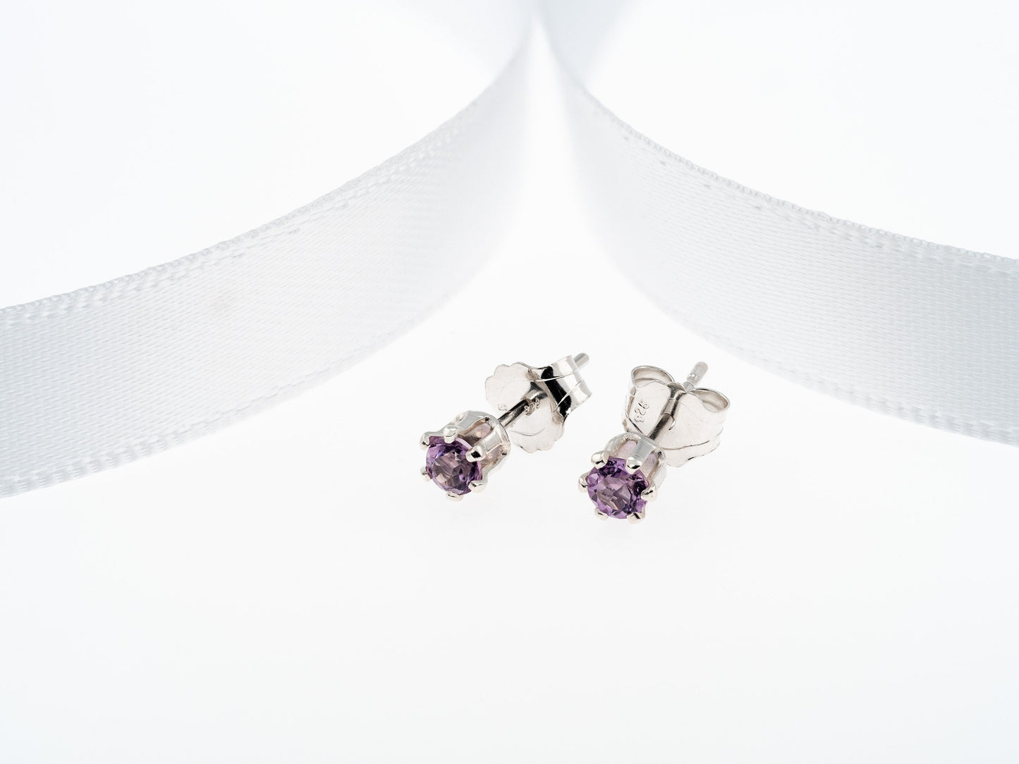 Beautiful Purple! Natural Brazilian Amethyst Earrings! Sterling Silver, 6-Prong Studs. 3mm, round, facet.