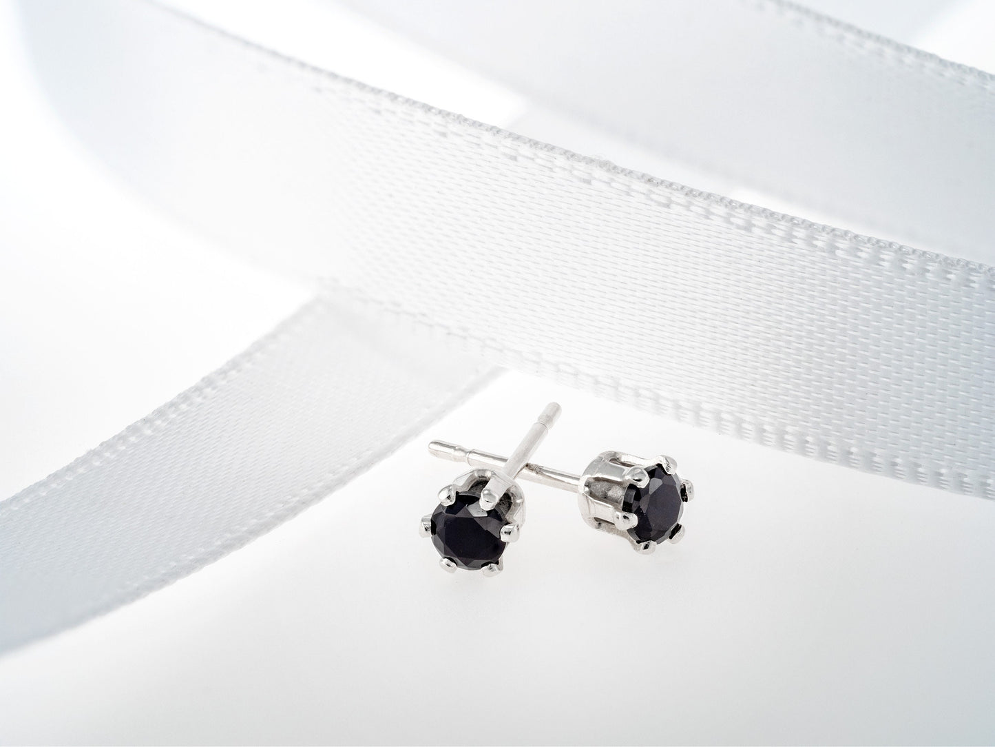 Black on Silver!  Natural Black Onyx Studs.  3mm Sterling Silver Settings.