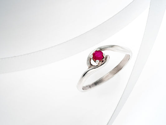 July Birthstone Ring. 3mm, Round, Faceted, Natural, Red Ruby Gemstone. Sterling silver.