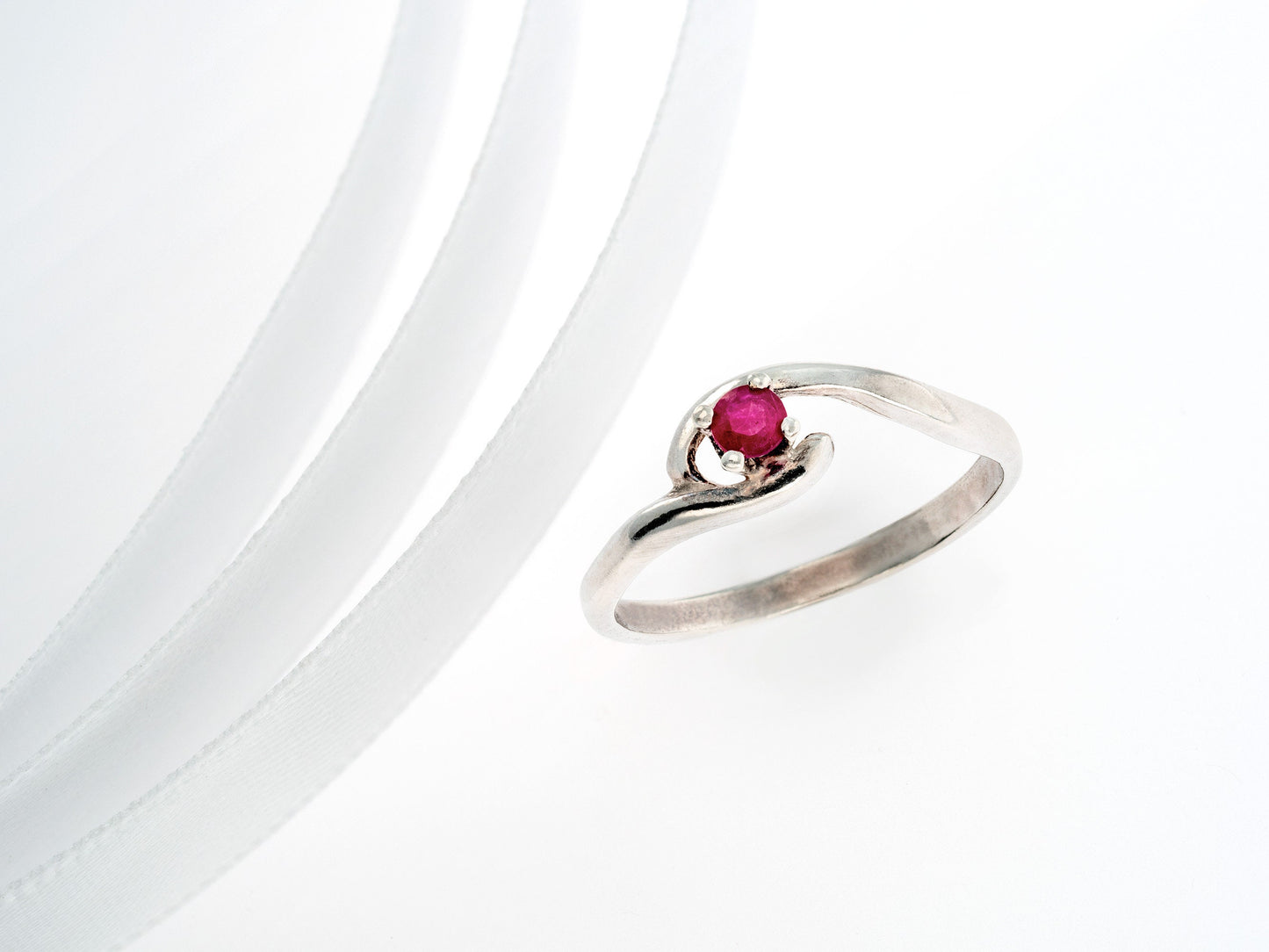 July Birthstone Ring. 3mm, Round, Faceted, Natural, Red Ruby Gemstone. Sterling silver.