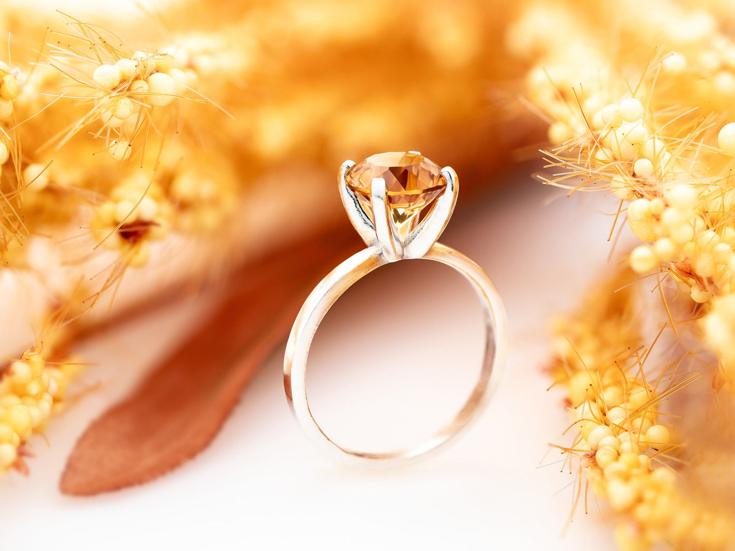 Bright, Sparkling, Golden - Yellow Orange Citrine Ring!  8mm Round, Concave Cut, Natural, Citrine. November Birthstone.