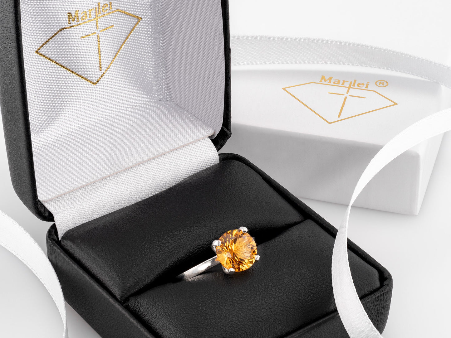 Bright, Sparkling, Golden - Yellow Orange Citrine Ring!  8mm Round, Concave Cut, Natural, Citrine. November Birthstone.