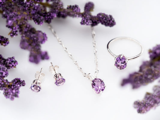 The Brazilian Amethyst Collection.  Set includes all pieces (Ring, Necklace, Earrings) at a discount. Limited time only to purchase set.