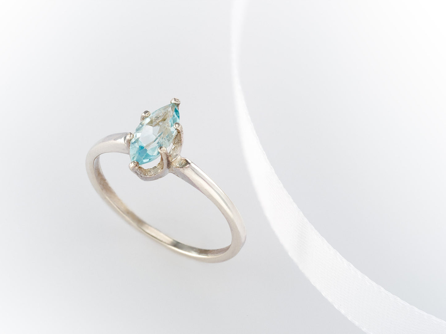 Genuine Light Blue, Marquise Aquamarine gemstone ring.  Brazilian, 8x4mm, .45ctw. Sterling Silver.